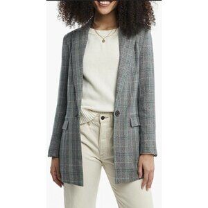 Able Ladies Elma Gray Evergreen Plaid 1 Button Blazer Jacket size S Cotton